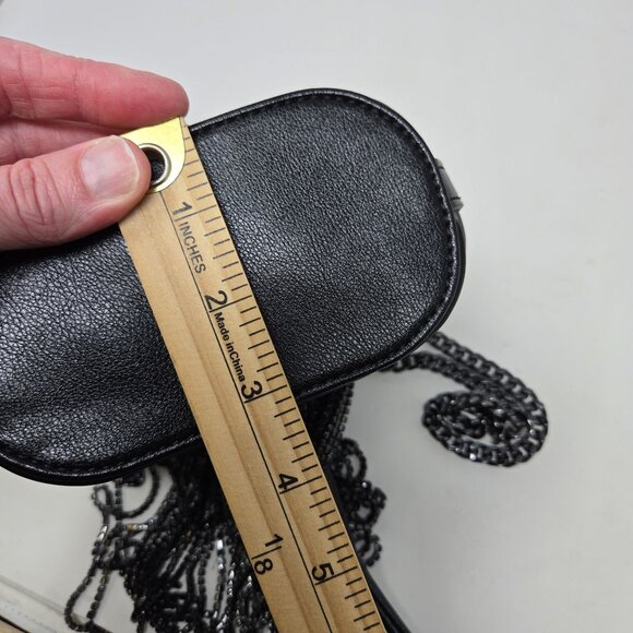 Aldo Mackie Black Faux Leather Bucket Bag Rhinestone Fringe Festival Party - Picture 9 of 13